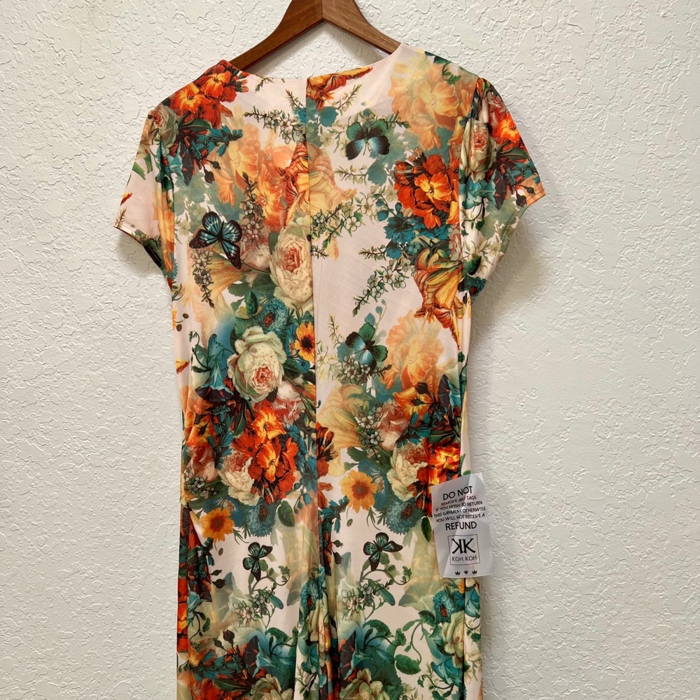 KOH KOH Womens 2X Floral Butterfly Twist Front V-Neck Maxi Dress Multicolor NWT - Picture 6 of 8